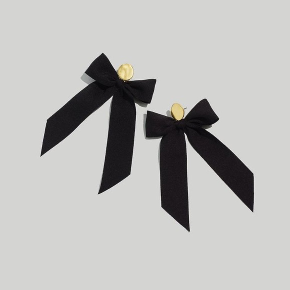 [NWT] Madewell Bow Statement Earrings Ribbon Black Gold